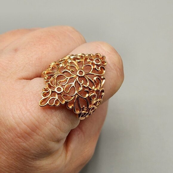 Rose Gold Plated Filigree Ring Size 9 Sterling Silver PAJ 925 Womens Jewelry - Picture 8 of 9